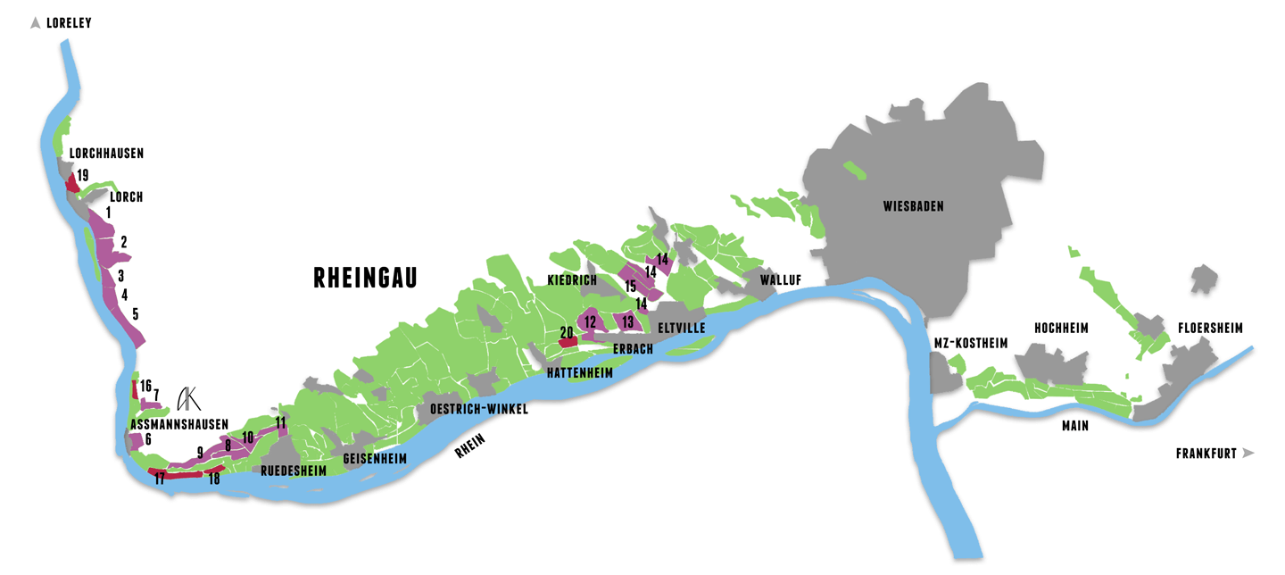 Map vineyard sites Rheingau Winery August Kesseler